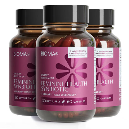 BIOMA Feminine Health Synbiotic - Women's Health Supplement for Healthy Vaginal pH, Urinary Tract & Digestive Support - with Probiotics, Cranberry & Tributyrin - 60 Capsules (30-Day Supply)