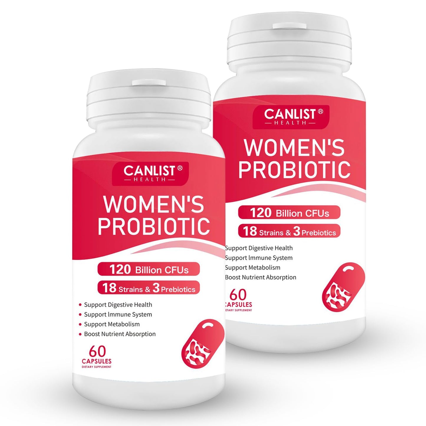 CANLIST Women's Probiotics 120 Billion CFUs 18 Strains 3 Prebiotics & Digestive Enzymes Contains Organic Prebiotic Cranberry Women's Health Digestive & Immune Support Non-GMO, 60 Capsules