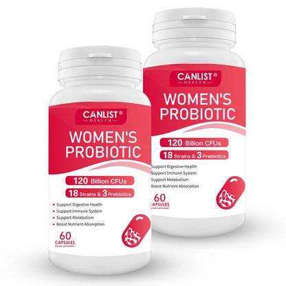 CANLIST Women's Probiotics 120 Billion CFUs 18 Strains 3 Prebiotics & Digestive Enzymes Contains Organic Prebiotic Cranberry Women's Health Digestive & Immune Support Non-GMO, 60 Capsules