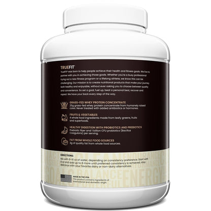 TrueFit Grass-Fed Whey Protein Powder + Fiber & Probiotics, Vanilla Shake | 25g Gut Healthy Protein with Fiber, Probiotics & Non-GMO Superfoods for Complete Meal Replacement Shake with Nothing Fake