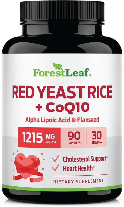 Red Yeast Rice 1215 mg. Capsules - Extra Strength Red Rice Yeast with CoQ10 Supplement, Plus Alpha Lipoic Acid & Organic Flaxseed, Citrinin Free, Supports Cardiovascular Health, Non-GMO 90 Veggie Caps