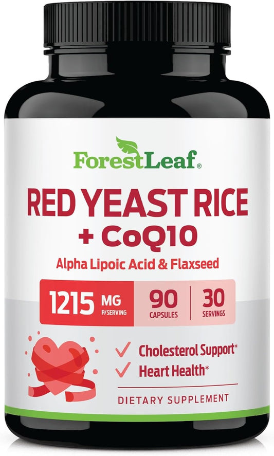 Red Yeast Rice 1215 mg. Capsules - Extra Strength Red Rice Yeast with CoQ10 Supplement, Plus Alpha Lipoic Acid & Organic Flaxseed, Citrinin Free, Supports Cardiovascular Health, Non-GMO 90 Veggie Caps
