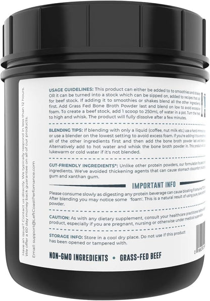 Left Coast Performance Pure Bone Broth and Multi Collagen Powder for Joint, Hair, Skin, and Nails Support