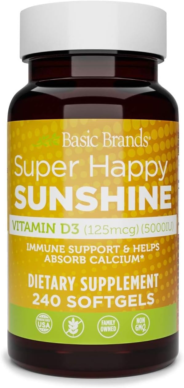 Basic Brands Super Happy Sunshine Vitamin D3 5000 IU | 240 Softgels