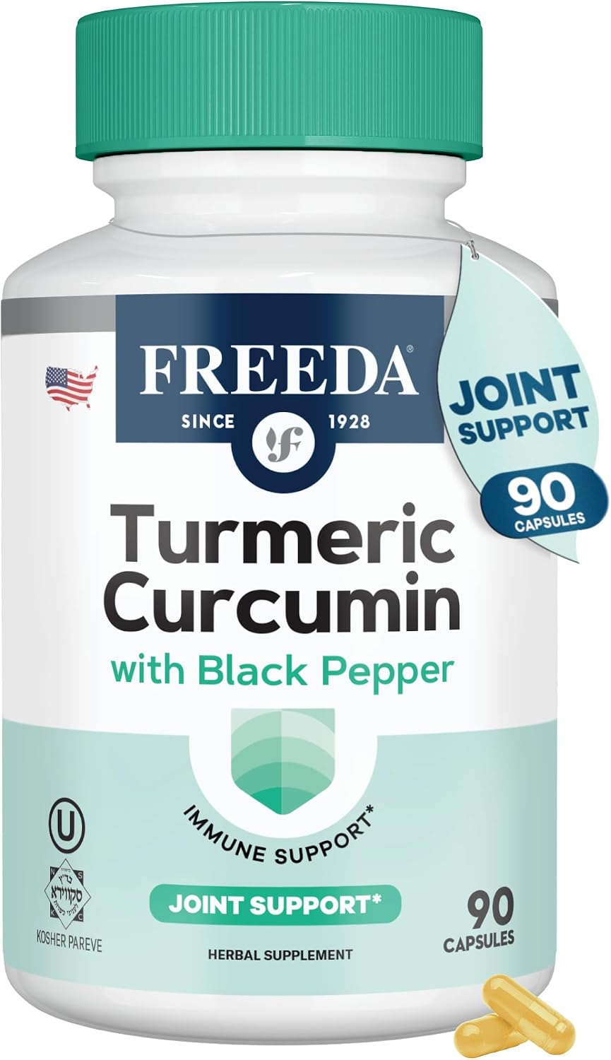 FREEDA Turmeric Curcumin Supplement 1000mg with Black Pepper - 90 Caps | Vegan Turmeric Curcumin Supplement with Organic Turmeric Root, Curcumin Extract & Black Pepper for Daily Mobility