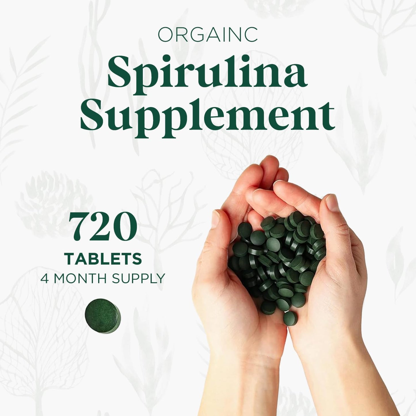 Probase Nutrition Organic Spirulina Supplement, 3000MG, 720 Tablets | 4 Month Supply, No Filler & Non-GMO, Rich in Vegan Protein, Vitamins & Prebiotics, Premium Spirulina Pills
