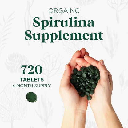 Probase Nutrition Organic Spirulina Supplement, 3000MG, 720 Tablets | 4 Month Supply, No Filler & Non-GMO, Rich in Vegan Protein, Vitamins & Prebiotics, Premium Spirulina Pills