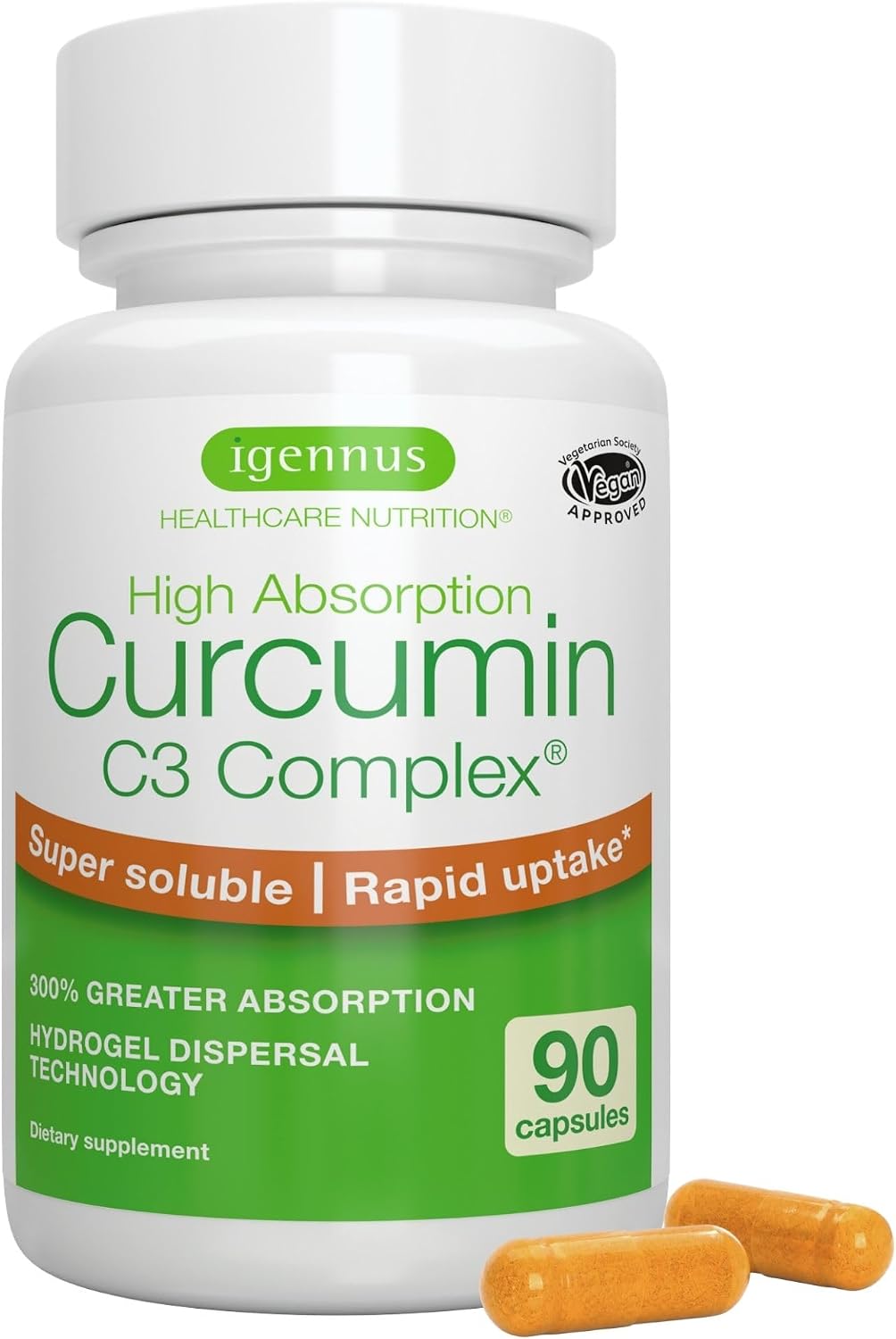 Igennus Advanced Curcumin C3 Complex, 300% Greater Absorption & Rapid Uptake, 95% Standardised Extract, 90 Servings, Clean Label, Vegan Supplement, 1-a-Day, 90 Capsules