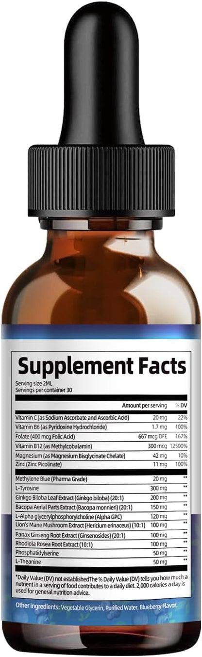 Migcopat Methylene Blue Drops, with Alpha GPC, Lion’s Mane & Bacopa, 2 fl oz