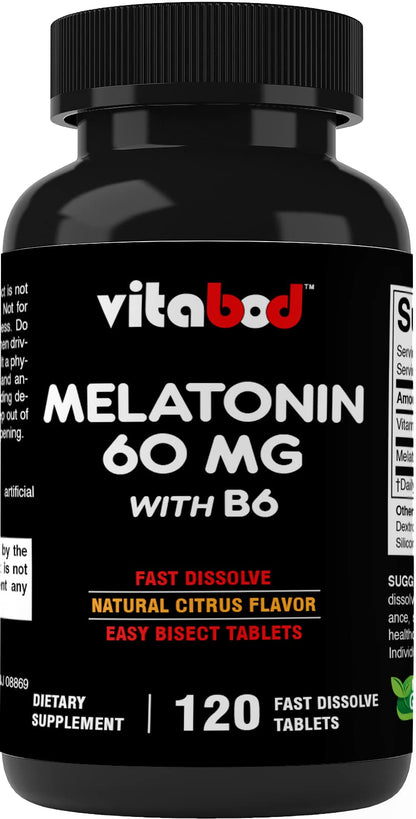 Vitabod Melatonin 20 mg Fast Dissolve Tablets with Vitamin B6, 240 Ct | Natural Berry Flavor, Sleep Support*, Non-GMO, Gluten Free, Made in USA
