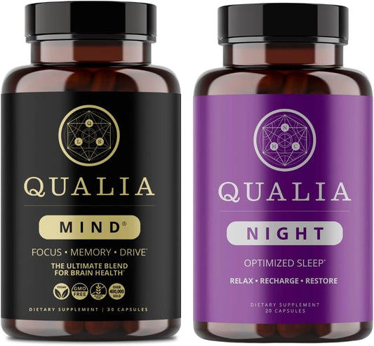 Qualia Mind & Qualia Night | Premium Nootropic Supplement for Mental Performance | Increase Focus | Deep Refreshing Sleep Support | (1 Week Supply)