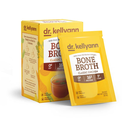 Dr. Kellyann 21-Day Bone Broth Bundle - 10 Boxes Classic Chicken Flavor Bone Broth Powder Packets (70 servings)