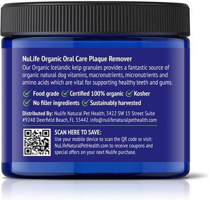 Dog Teeth Cleaning Powder, Dog Plaque and Tartar Remover, Bad Breath Treatment for Dogs with USDA Organic Sea Kelp Powder, Dog Dental Care Made Easy, for All Ages, 12 oz