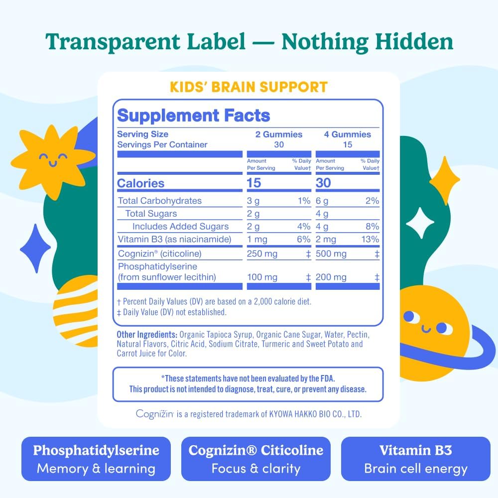FIRST DAY Kids Calming Gummies (Strawberry) & Brain Focus Gummies (Peach) for Rest & Attention | Mood & Energy | No Melatonin | Stimulant-Free | Clean Label Project Verified® | Vegan | 30-Day Supply