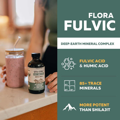 Flora Fulvic | Fulvic Acid + Humic Acid Complex – 550 mg |Mined in Utah, Prehistoric Deep Earth Extract | Immunity, Gut, Digestion – Natural Trace Mineral Complex, Fulvic Acid Supplement – 60 Capsules