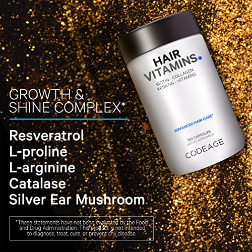 Codeage Hair Vitamins 10000 mcg Biotin, Keratin, Collagen, Vitamin A, B12, C, D3, E, Zinc
