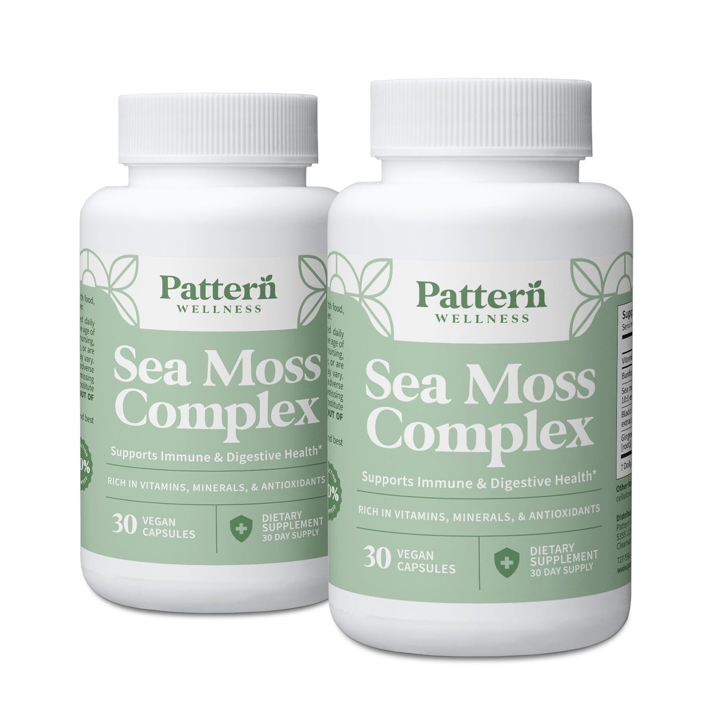 Pattern Wellness Sea Moss Complex – Sea Moss, Burdock Root, Bladderwrack, Vitamin C & Ginger – Supports Immune & Digestive Health – Vegan, Non-GMO – 30 Capsules