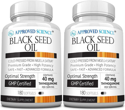 Approved Science Black Seed Oil - Cold Pressed Nigella Sativa - Boost Immunity, Respiratory, Cognitive, and Digestive Health - 2% Thymoquinone - 360 Softgels - Made in The USA