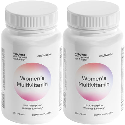 envitamin Womens Methylated Multivitamin Multimineral Horsetail, Iron, Biotin Complex with L Methylfolate for Ultra Absorption