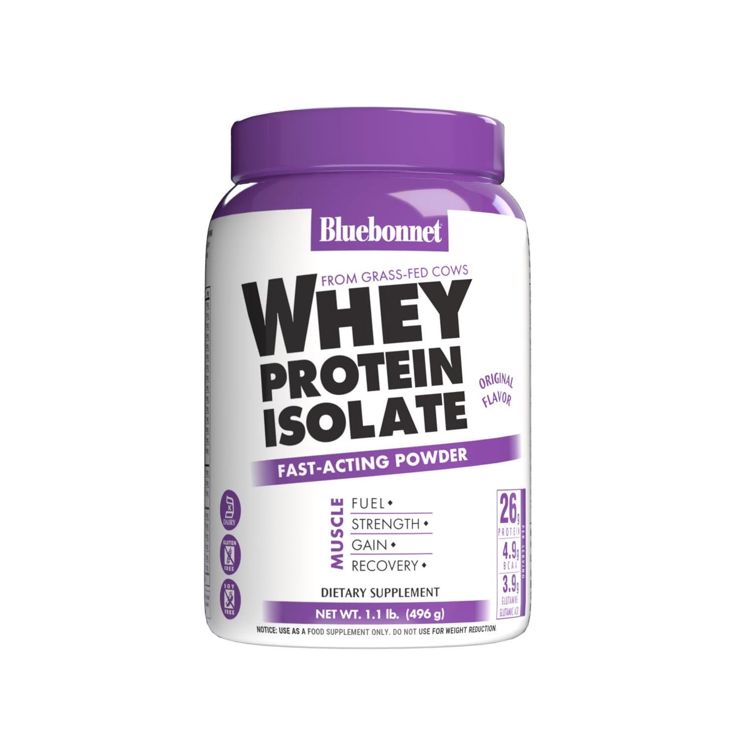 BlueBonnet Nutrition Whey Protein Isolate Powder From Grass Fed Cows, 26g of Protein, No Sugar Added, Gluten & Soy free, kosher Dairy, 2 Lbs, 28 Servings, French Vanilla Flavor