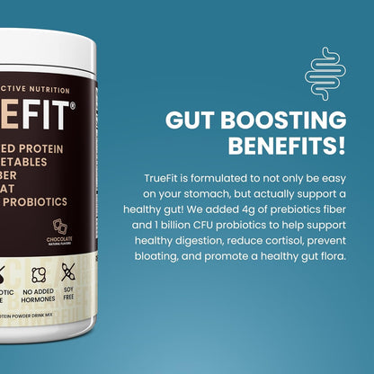 TrueFit Grass-Fed Whey Protein Powder + Fiber & Probiotics, Vanilla Shake | 25g Gut Healthy Protein with Fiber, Probiotics & Non-GMO Superfoods for Complete Meal Replacement Shake with Nothing Fake