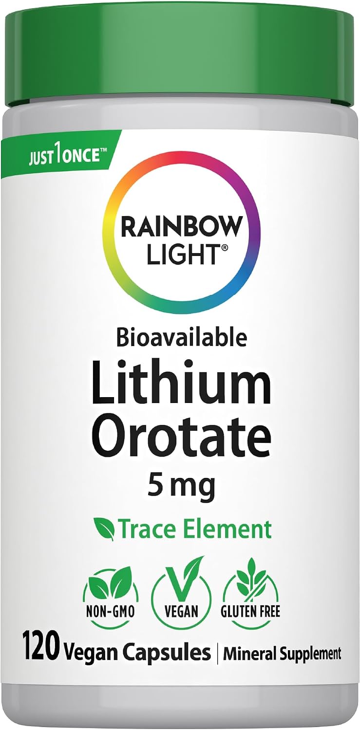 Rainbow Light Lithium Orotate 5 mg Supplement | 120 Vegan Capsules | Bioavailable Trace Element | Non-GMO and Gluten Free