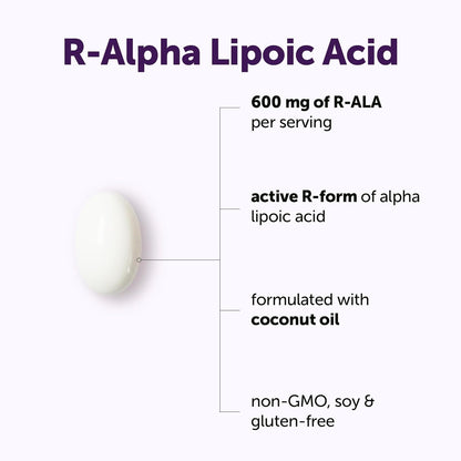 Micro Ingredients R Alpha Lipoic Acid 600 mg Per Serving, 120 Softgels | Active R-Isomer with Coconut Oil | ALA Supplement | Non-GMO, Gluten Free, No Soy