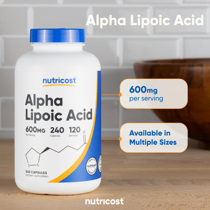 Nutricost Alpha Lipoic Acid 600mg Per Serving, 240 Capsules | Gluten Free, Vegetarian Capsules, Soy Free & GMO-Free