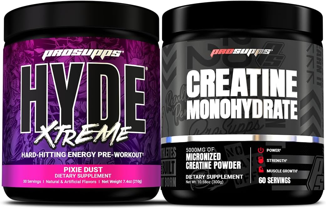 PROSUPPS Hyde Xtreme Hard-Hitting Energy Pre-Workout, Pixie Dust, and Creatine 300 Bundle