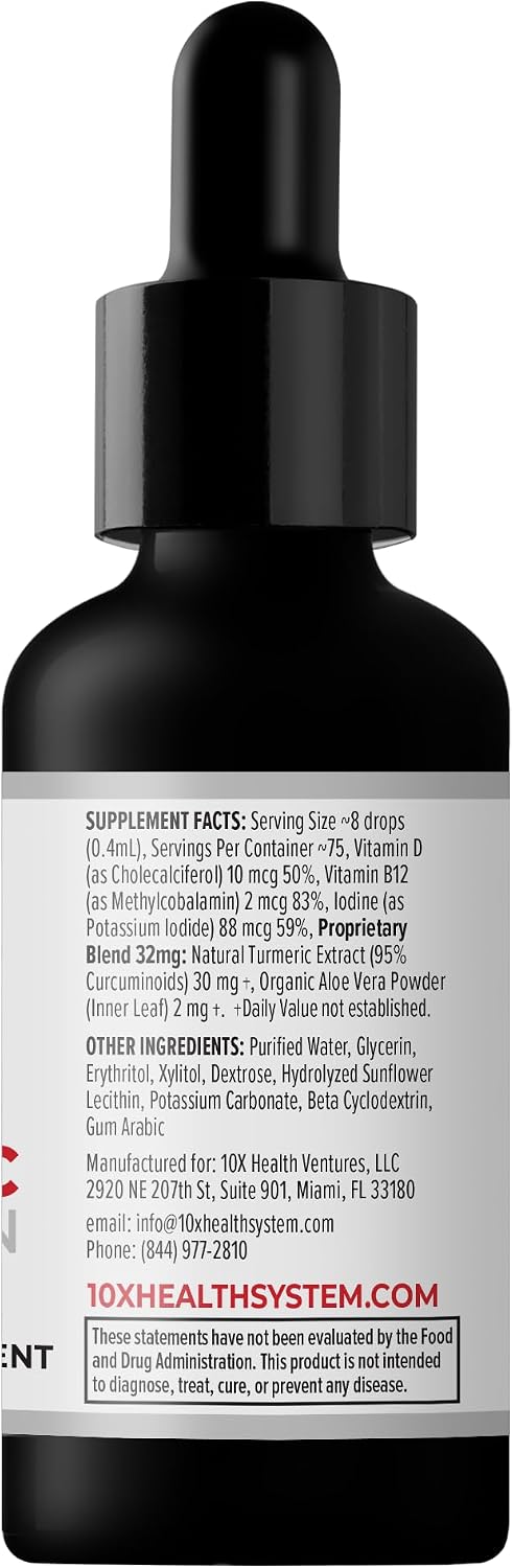 10X Health Turmeric Curcumin Supplement - with D3 & B12 | Curcumin: with Vitamin D3 & B12, Joint, Immunity & Heart Support, 30mL