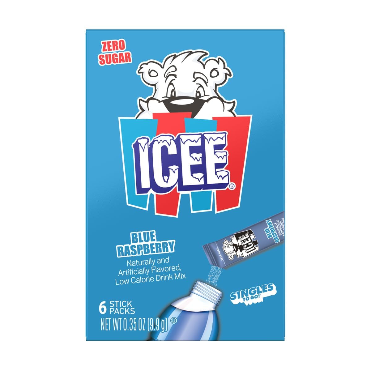 ICEE Singles To Go Variety Pack of 6-3 of Each - Cherry and Blue Raspberry - Zero Sugar Powdered Drink Mix - 6 Sticks Per Box - 36 Servings