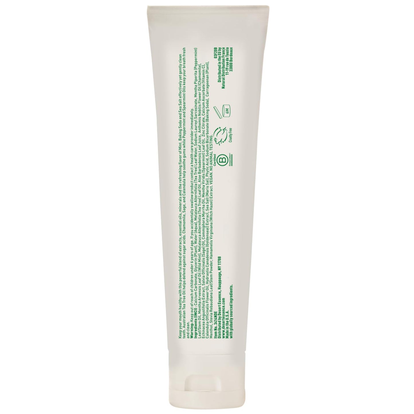Desert Essence Natural Tea Tree Oil Ultra Care Toothpaste - Mega Mint - 6.25 Oz - Helps Soothe Gums & Reduce Plaque - Freshens Breath & Cleans Teeth - Oral Care - Defends Against Sugar Acids