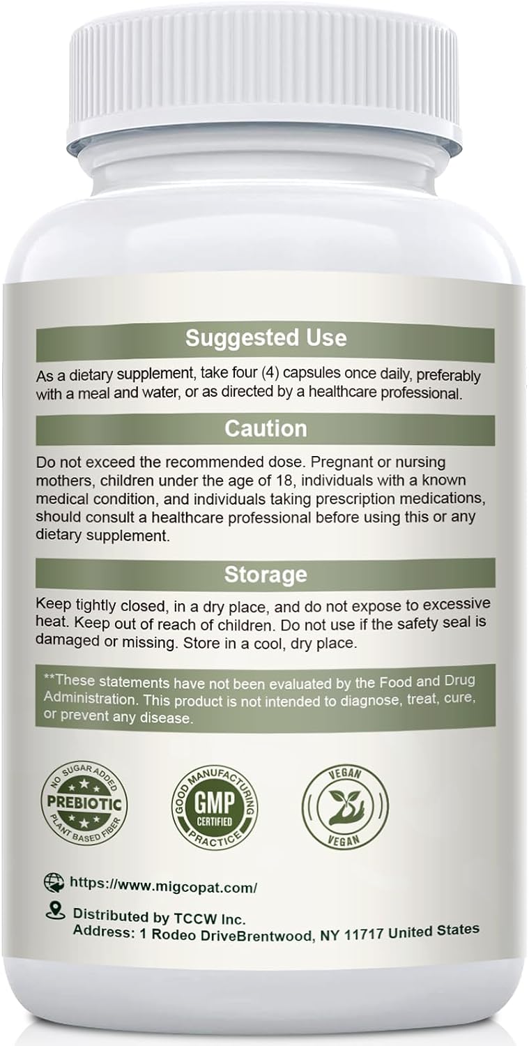 Migcopat Psyllium Husk Fiber Capsules, Fiber Supplement with Prebiotic Probiotic & Digestive Enzymes, Slippery Elm & Aloe Vera, Supports Gut Health & Regularity for Women & Men - 180 Capsules