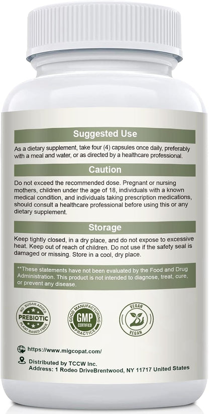 Migcopat Psyllium Husk Fiber Capsules, Fiber Supplement with Prebiotic Probiotic & Digestive Enzymes, Slippery Elm & Aloe Vera, Supports Gut Health & Regularity for Women & Men - 180 Capsules