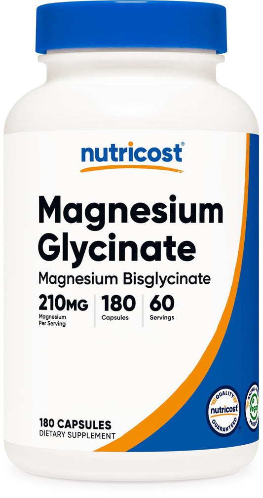 Nutricost Magnesium Glycinate Capsules, 180 Capsules, 210mg | Gentle Absorption, Magnesium Glycinate Supplement