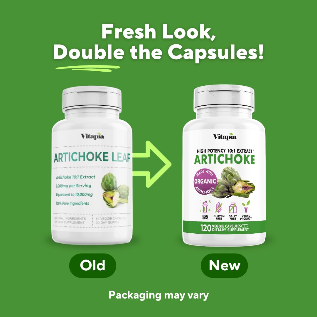 Vitapia Organic Artichoke Extract Supplement - Liver Cleanse Detox & Repair, Liver Health, Digestion, Antioxidant Support - 120 Vegan Capsules, Non GMO, Gluten Free