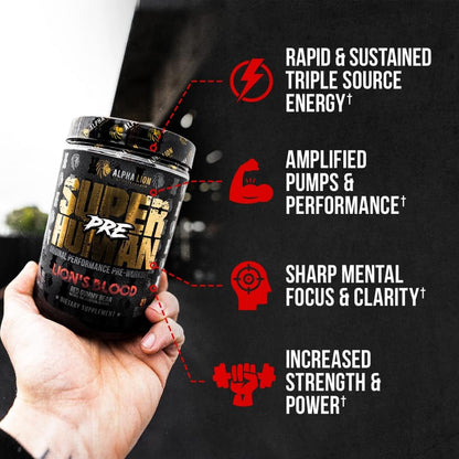 ALPHA LION Superhuman Pre Workout Powder, Beta Alanine, L-Taurine & Tri-Source Caffeine for Sustained Energy & Focus, Nitric Oxide & Citrulline for Pump (21 Servings, Sour Gummy Bear Flavor)