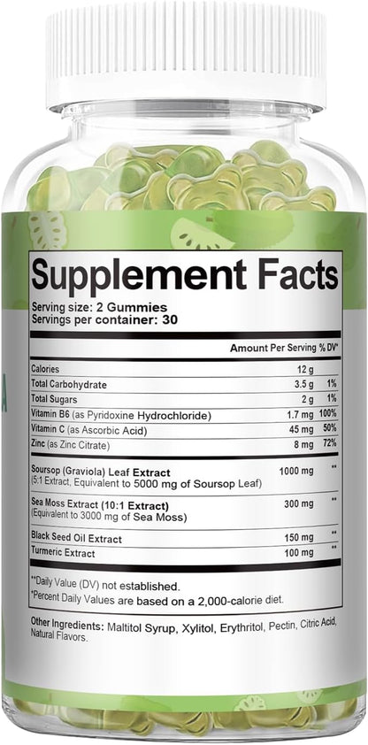 Totaria Sugar Free Soursop Oil Graviola Sea Moss Gummies - Support Digestive Sleep Skin Health, Immunity & Antioxidant - Guanabana Fruit with Sea Moss, 150mg Black Seed Oil Organic Non-GMO Vegan