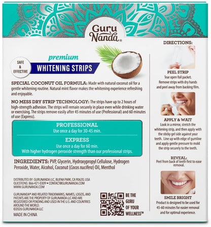 GuruNanda Teeth Whitening Strips - 4X Whiter Teeth, 7-Day Whitening Kit