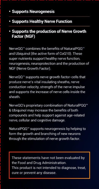 NerveQQ Ultra Advanced Formula Neuropathy Support - #1 Recommended Nerve Growth Factor (NGF) Health and Function. 100mg of Ubiquinol (QH) Plus Natural PQQ 20mg (Vegetarian Softgels)