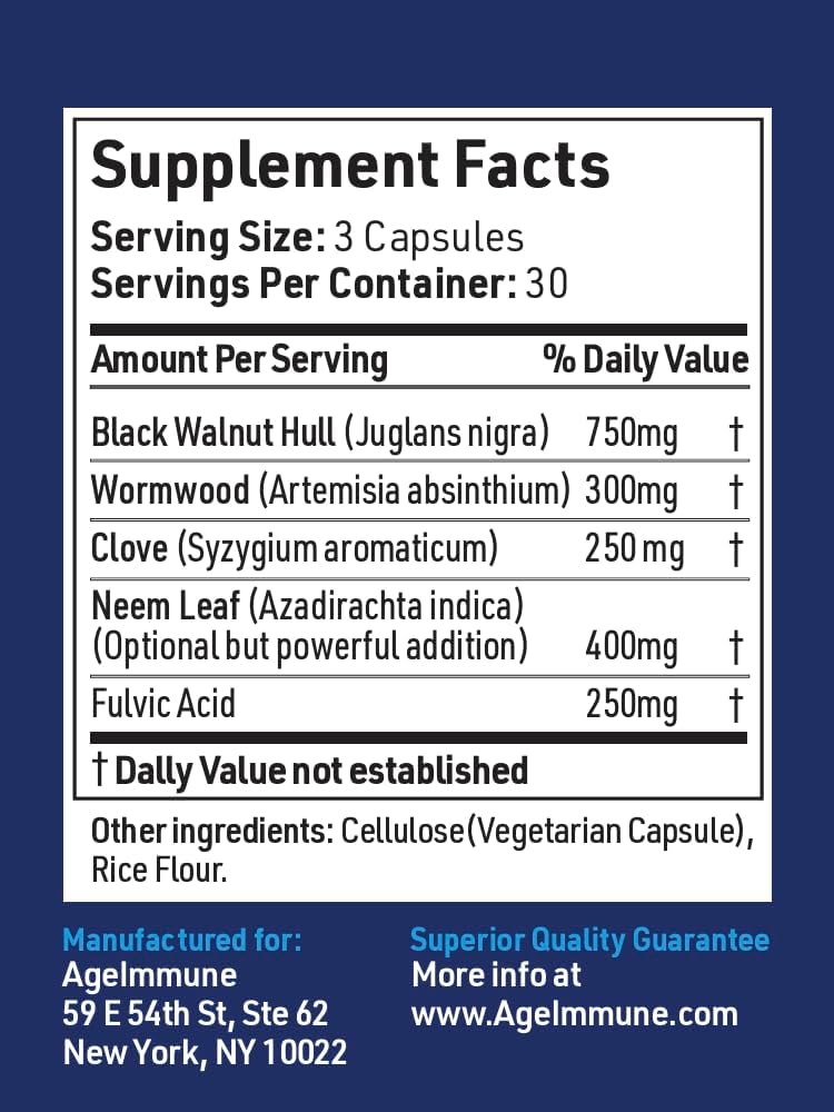 ImmuneG.I. Wormwood Black Walnut Hull Clove Neem Fulvic Acid | Intestinal Cleanse Formula | Doctor Formulated to Support Gut Health & Detox - No Stearates, No Dioxides – 90 Capsules