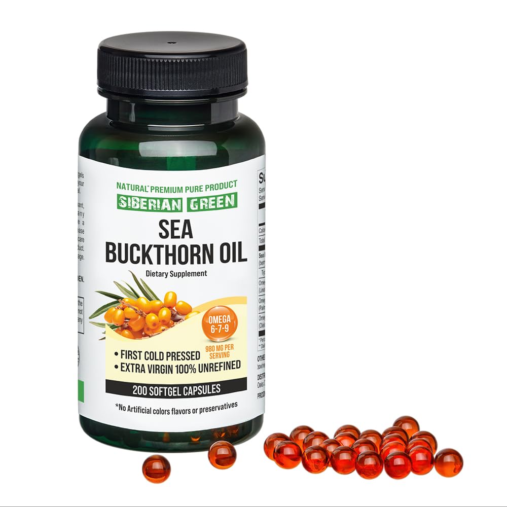 Siberian Sea Buckthorn Oil Capsules 200 Softgels | from Wild-harvested Siberian Sea