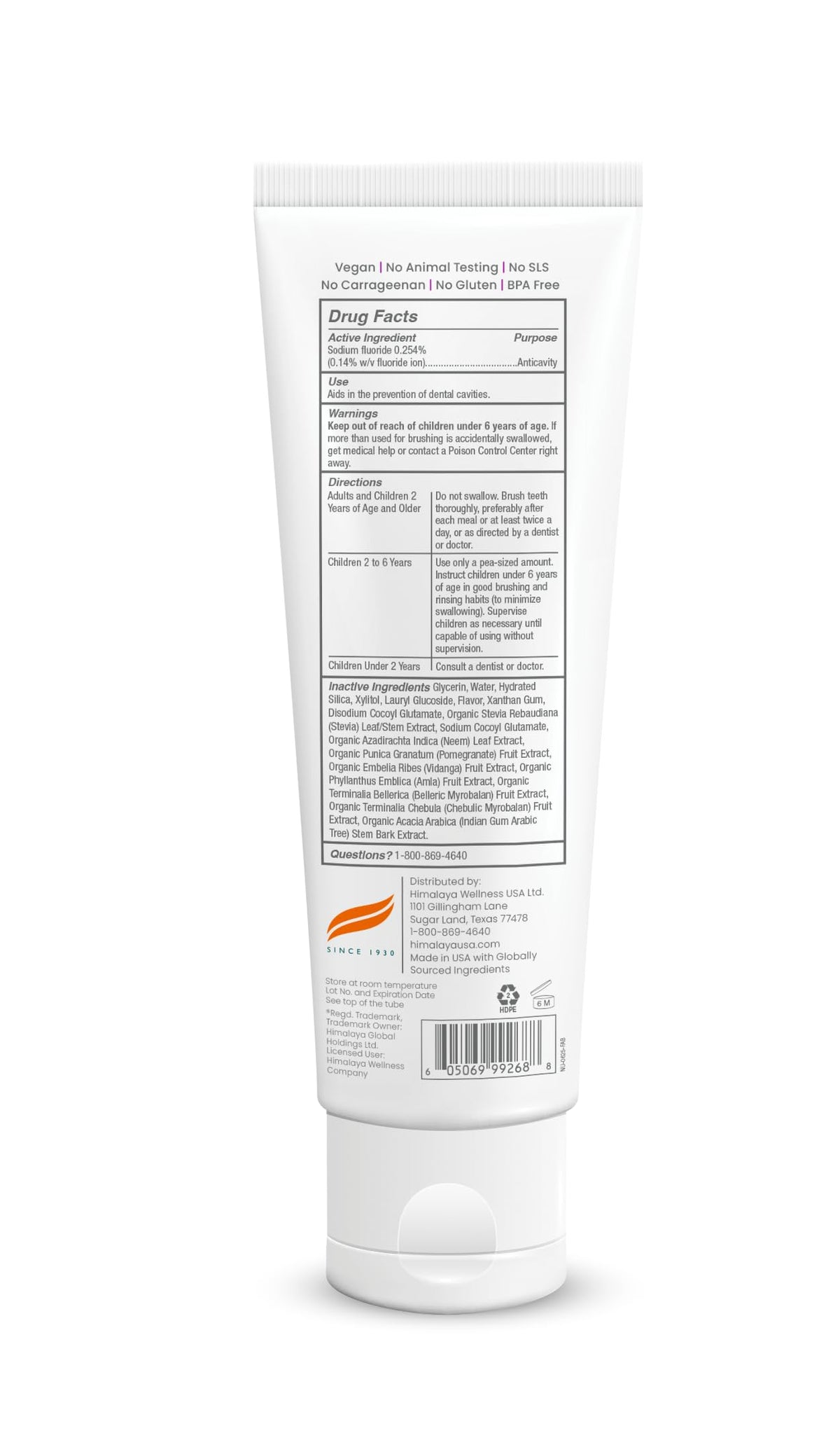 Himalaya Botanique Anticavity Fluoride Toothpaste, Fluoride with Multi-Benefit Support, Fights Cavities, Strengthens Enamel, Promotes Remineralization, Mint Flavor, 4 oz.