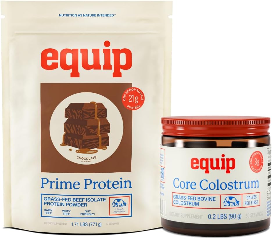 Equip Foods Prime Protein Powder Chocolate & Core Colostrum Powder
