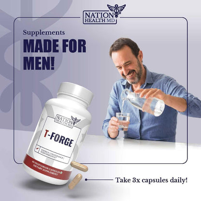 T-Forge | Supplements for Men | Male Energy Support | Tongkat Ali, Folic Acid, L-Arginine, Tribulus Terrestris, Ashwagandha, Fenugreek. 30 Days Supply. 90 Capsules