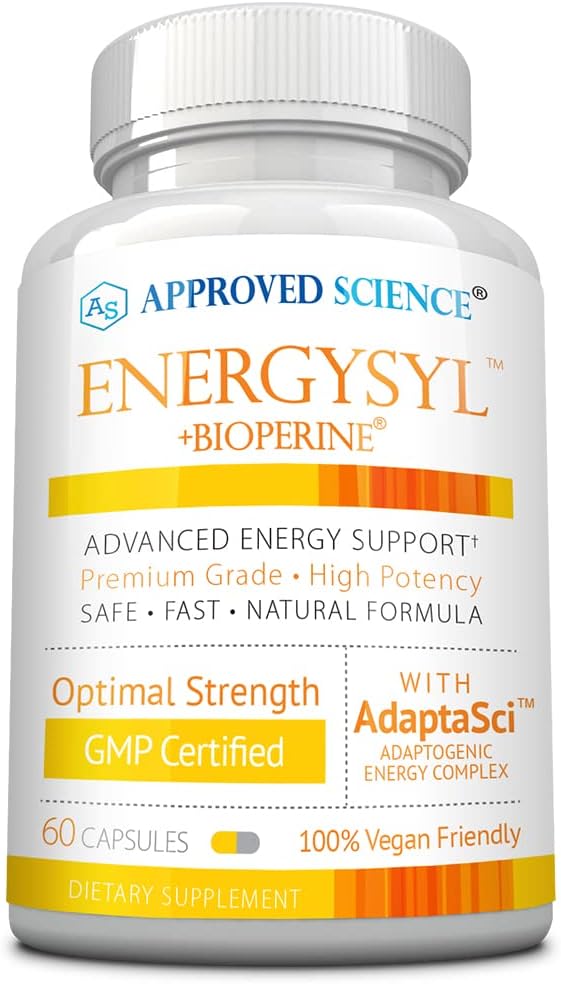 Approved Science Energysyl - Caffeine Free - with Adaptogens, B Vitamins, and Bioperine - 1 Month Supply - 60 Capsules - Made in The USA