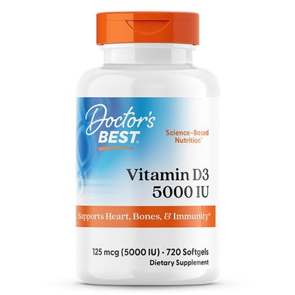 Doctor's Best Vitamin D3 5000 IU Softgels for Men & Women - Vitamin D Supplement for Immune System & Heart Health Support, 125 mcg per Serving, Vit D 3, Non GMO, Gluten Free, Soy Free - 360 Softgels