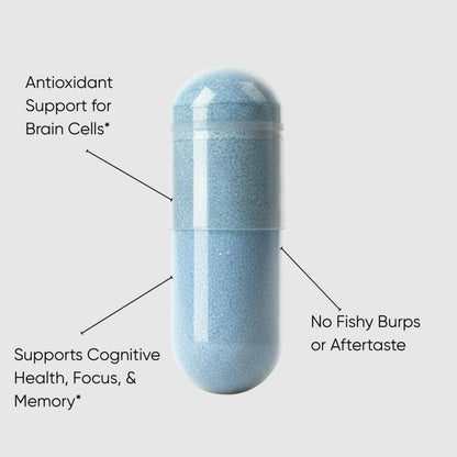 Smart Omegas Algae Omega 3 with Blue Spirulina and DHA, 30 Capsules | Plant based algae oil with 200mg DHA. Fish oil free antioxidant support for brain and heart. Vegan friendly.