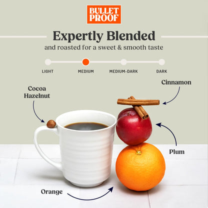 Bulletproof Original Medium Roast Whole Bean Coffee, 12 Ounces, Clean Coffee Tested for Toxins