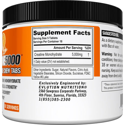 Evlution Nutrition Creatine 5000 - Supports Faster Recovery Lean Muscle Growth & Performance - Pre & Post Workout Powder - 5000mg Pure Creatine Monohydrate Per Serving - 60 Servings - Unflavored